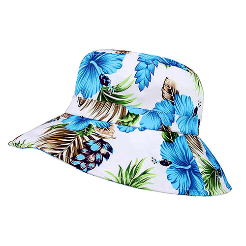 Bucket Hat - Ultra Soft Cotton Floral Print w/ Larger Brim - Blue - HT-7904G-BL